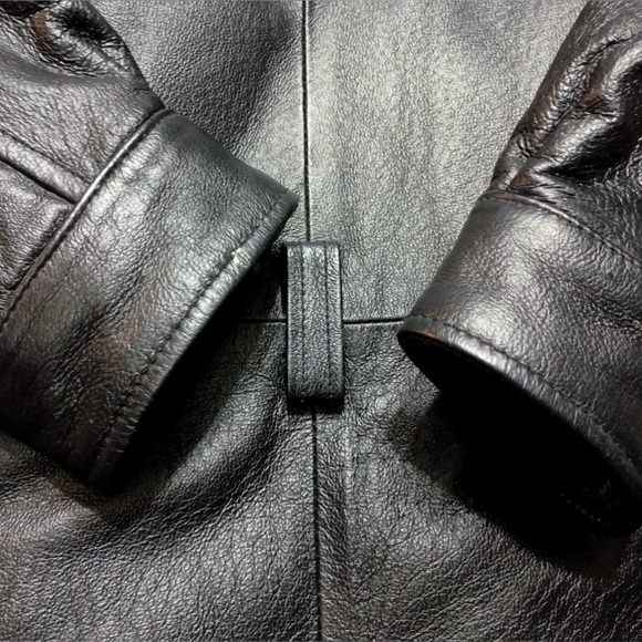 Leather Man Vintage Genuine Leather Zip Up Moto Bomber Hooded Jacket Coat Large - Picture 13 of 13